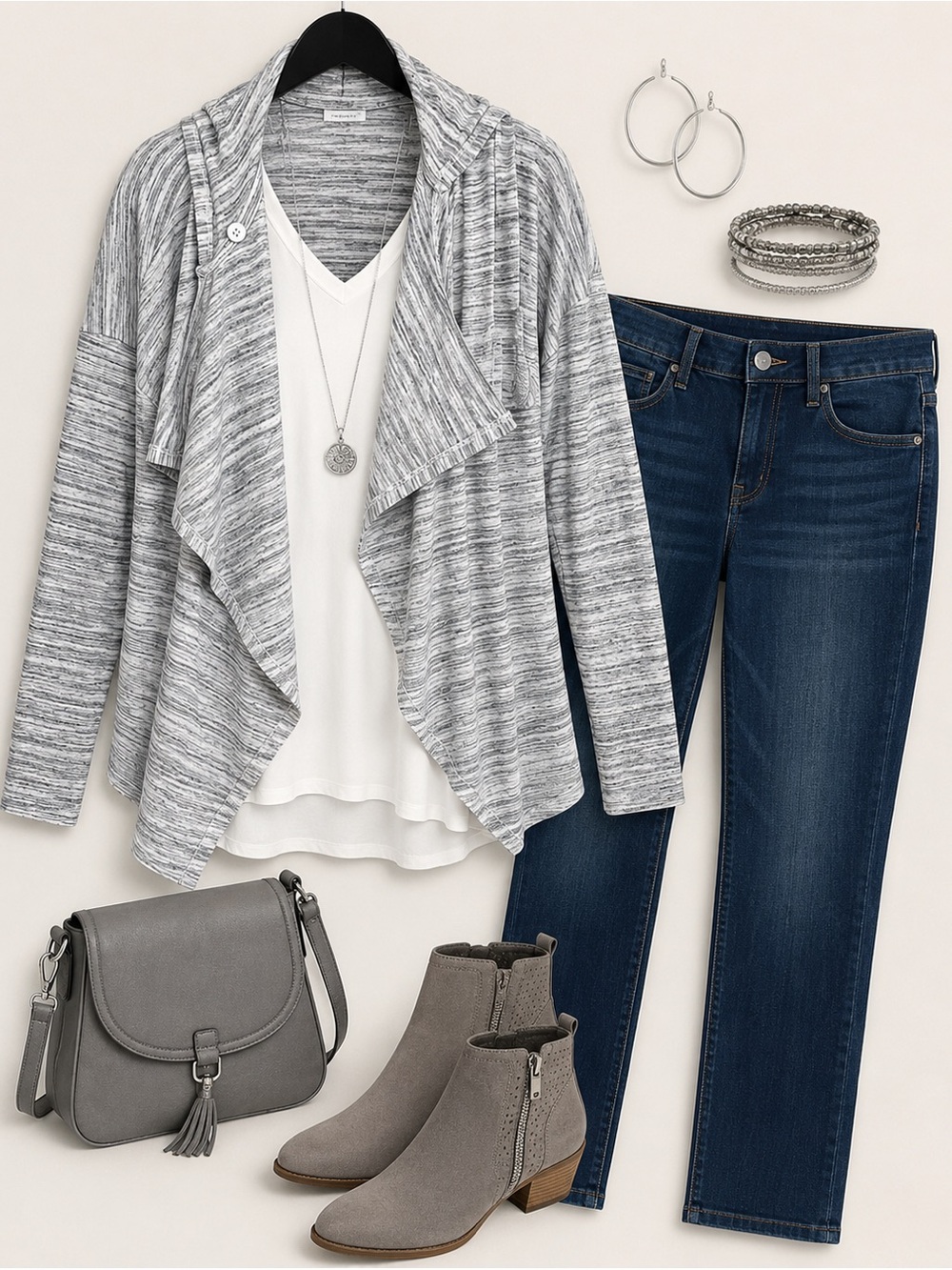 Balance Collection Heather Light Gray Hooded Open-Front Cardigan